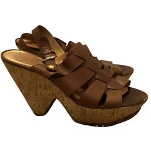 Michael Kors Womens Wedge Sandals US 10M 10 Brown Cork Gold Beachy Boho Preppy